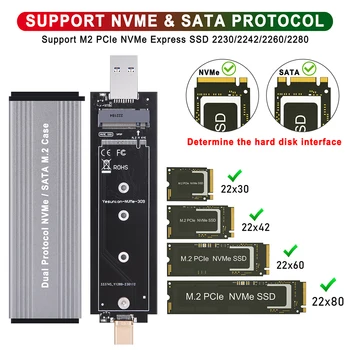 W206/W306 2в1 USB3.1 Type-C с Двойным интерфейсом M.2 Корпус SSD с поддержкой 10 Гбит/с M2 NVMe PCIe Жесткий диск M.2 SATA SSD с Охлаждающим Жилетом