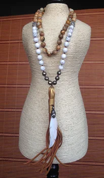YA2235 Подвеска с кисточкой в виде ракушечного листа, Фианит, белый камень, бусины с изображением каменного узла, ожерелье ручной работы длиной 30 дюймов