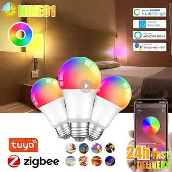 Zigbee3.0 Умная Лампочка Tuya Bulb RGBCW 18 Вт Меняющий Цвет светодиодный Светильник E27 110 В 220 В Приложение Smart Life Совместимо с Alexa Smart Home