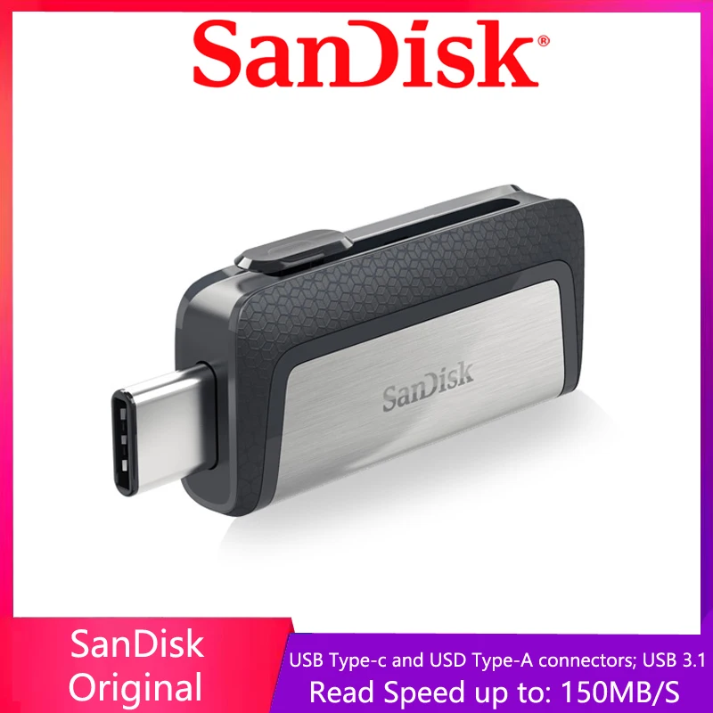 100% SanDisk usb 128 ГБ SDDDC2 Экстремально высокая скорость Type-C USB3.1 32gDual OTG USB флэш-накопитель 64 ГБ Флеш-накопители 256 ГБ 150 М/ с Флешки Изображение 0