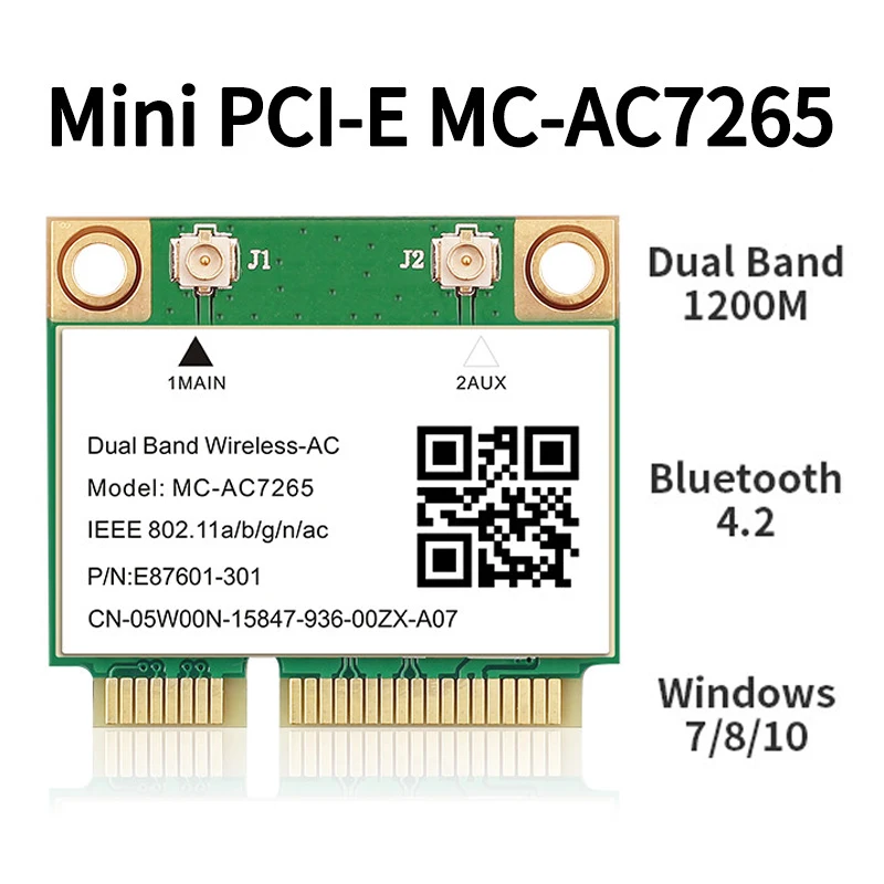 1200 Мбит/с Bluetooth 4.2 Half Mini PCI-E Wifi Карта MC-AC7265 Беспроводная Intel 7265 802.11ac 2.4G 5 ГГц Для Ноутбука Intel 7260 7260HMW Изображение 0