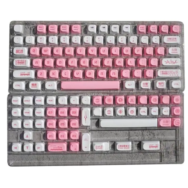 126-клавишные колпачки для клавиш MA Profile PBT DYE-SUB для механических клавиатур Keycap Игровые Колпачки для клавиш EVANGELION-08 Розовые колпачки для клавишных Изображение 0