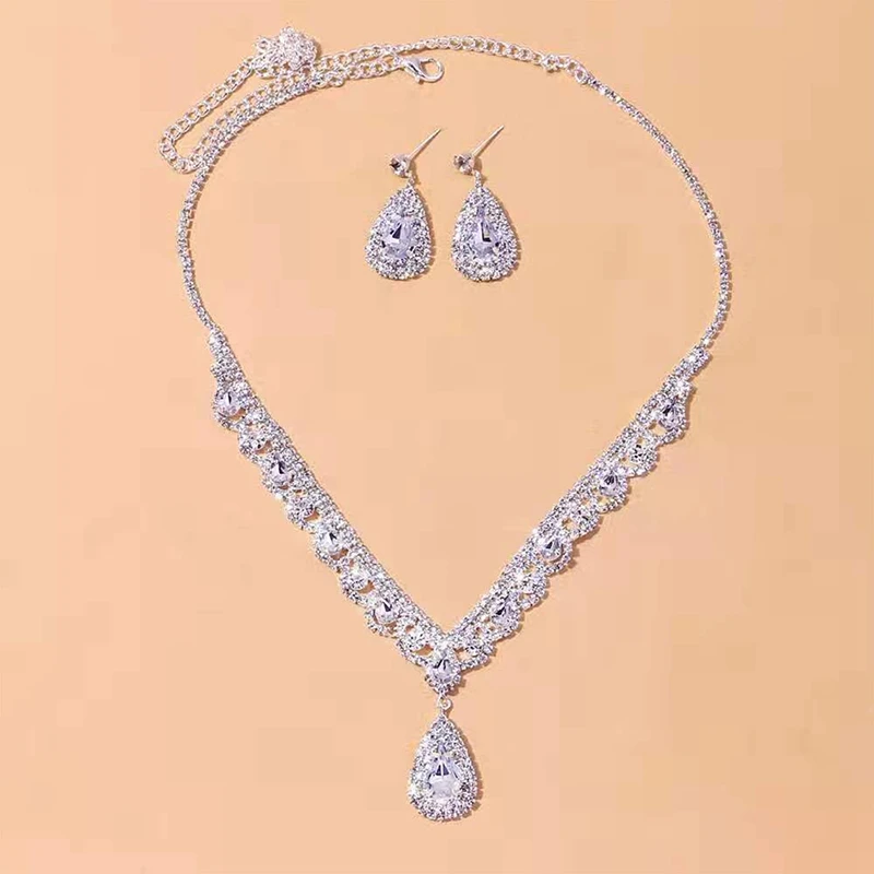2023 Роскошное ожерелье с каплевидными серьгами из кубического циркония, набор свадебных украшений для невесты, подарки для женщин Изображение 0
