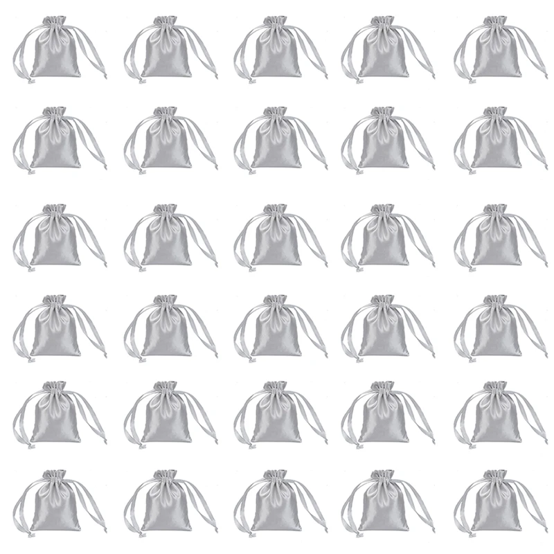 50шт Атласные сумки на шнурке Подарочная упаковка Свадебные украшения Косметические сумки для хранения мобильных телефонов Вечерние сумки на шнурке для конфет Серый Изображение 0