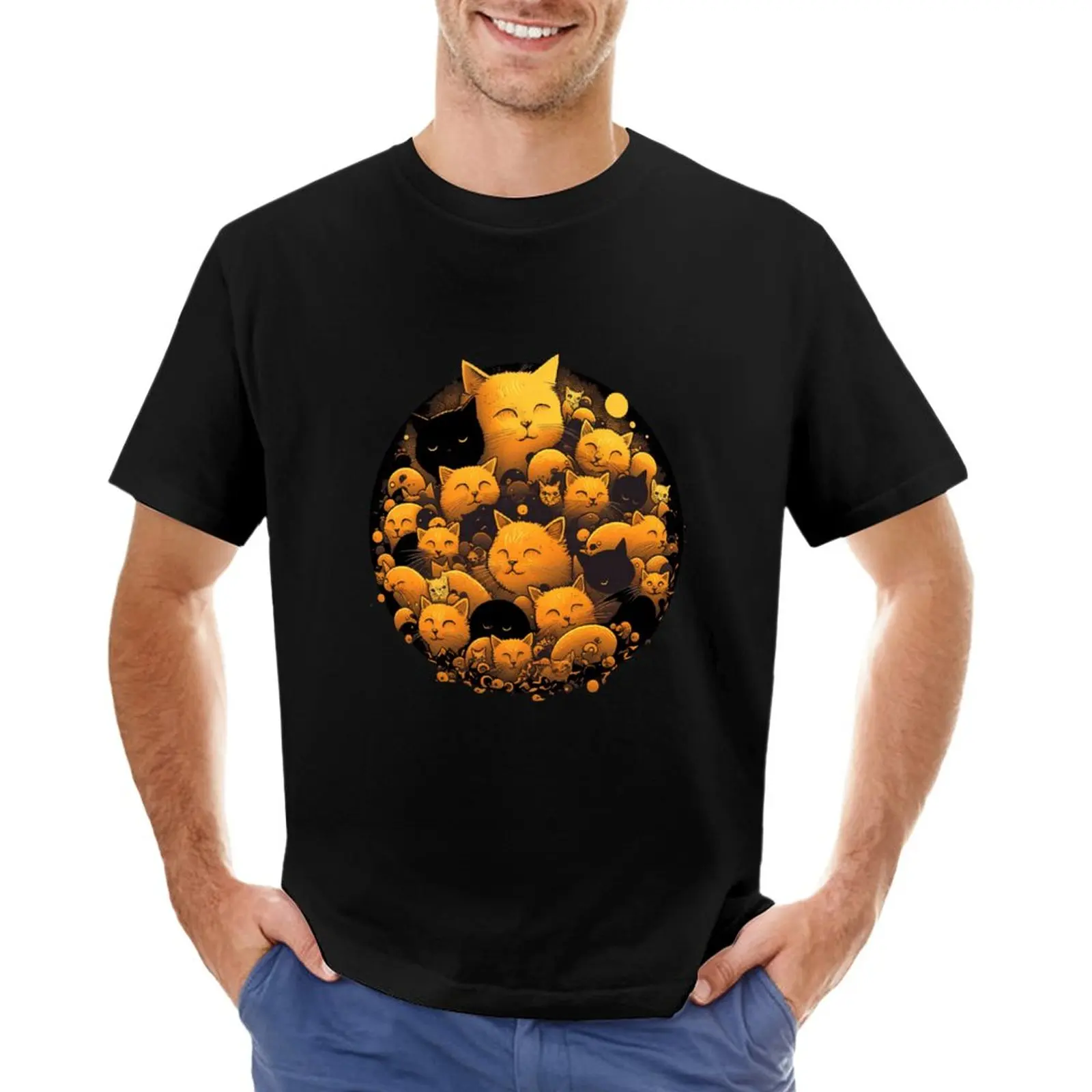 Cuddle Puddle - идеальный подарок для любителей кошек! Футболка # Y4, черная футболка, рубашка с животным принтом для мальчиков, мужская одежда Изображение 0