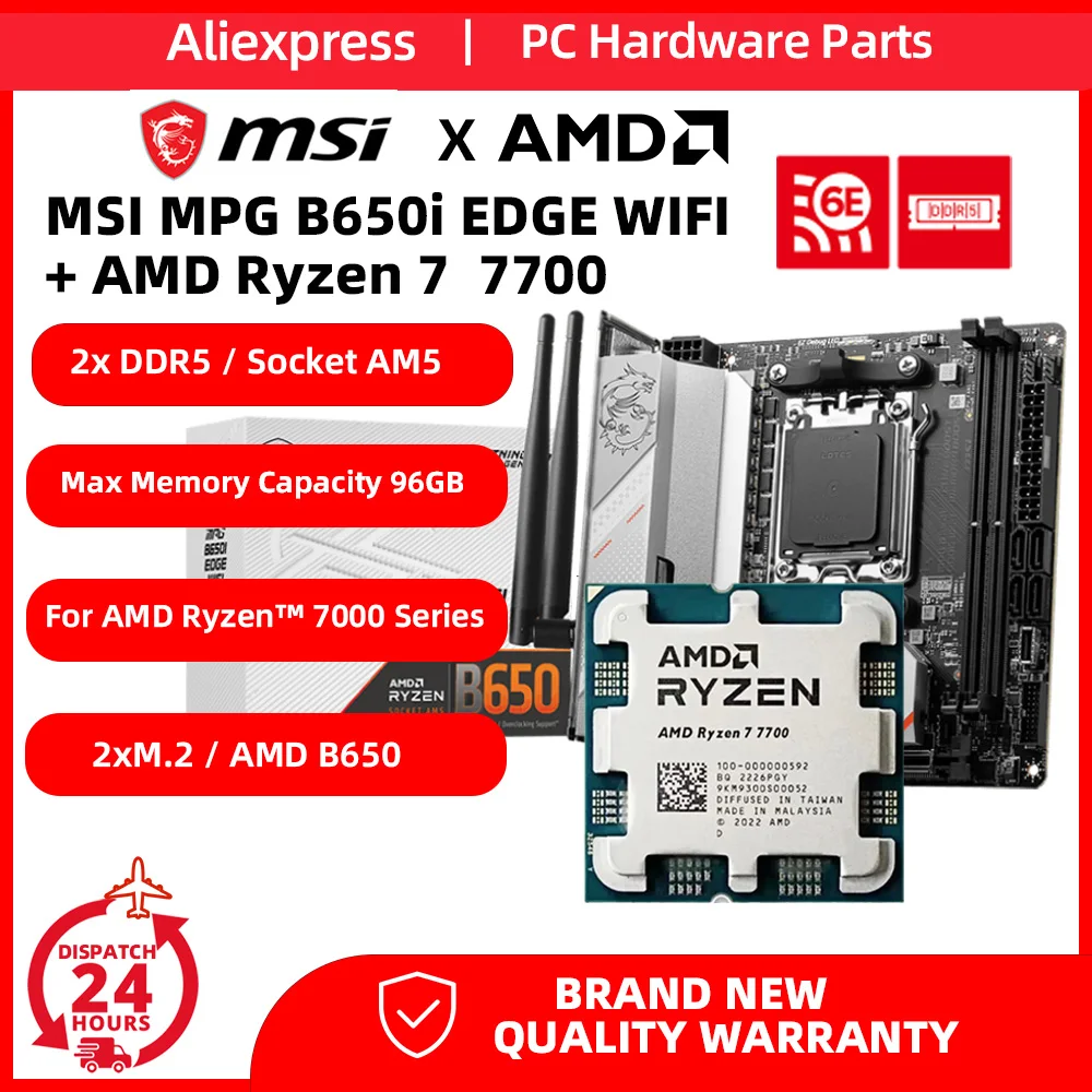 MSI MPG B650i EDGE WIFI с Процессором AMD Ryzen 7 7700 R7 7700 CPU Комплект материнской платы placa mae set 8-Ядерный 5-Нм процессор Socket AM5 Изображение 0