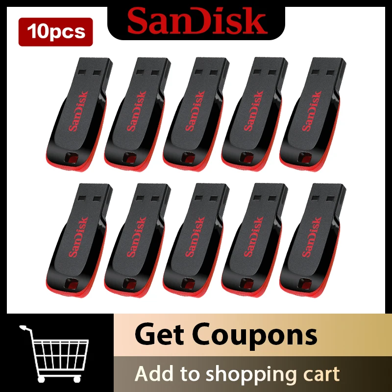 SanDisk USB 2.0 Флешки CZ50 10 штук 128 ГБ 64 ГБ USB Флешка 16 ГБ Флеш-накопитель 32 ГБ U Диск Мини-флешка 100% Оригинал Изображение 0