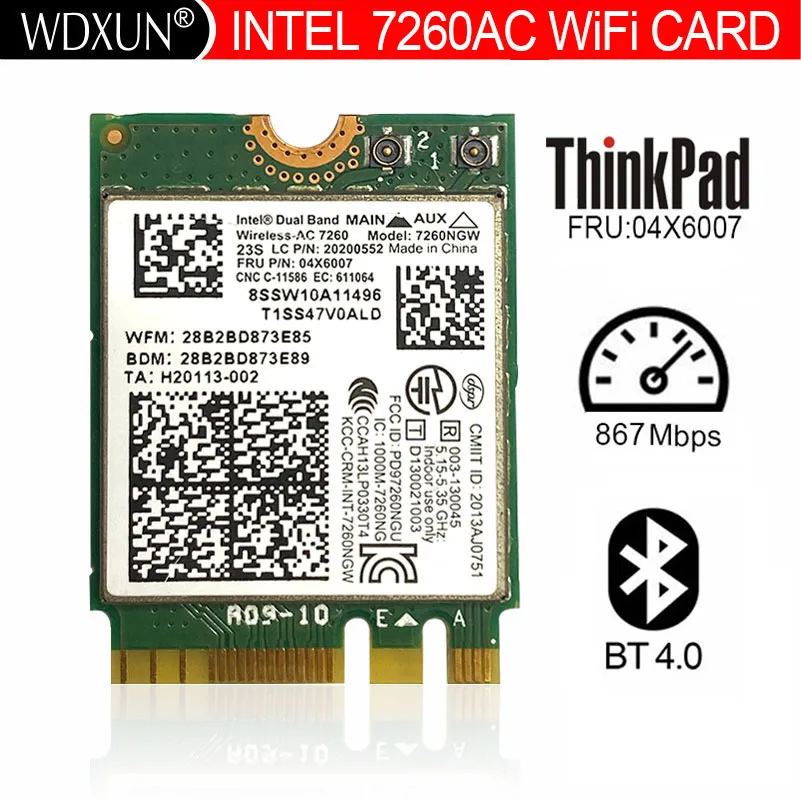 Абсолютно Новый для Intel 7260ac 7260NGW 2,4/5G BT4.0 FRU 04X6007 Для Thinkpad X250 X240s x230s t440 w540 t540 Yoga y50 Изображение 0