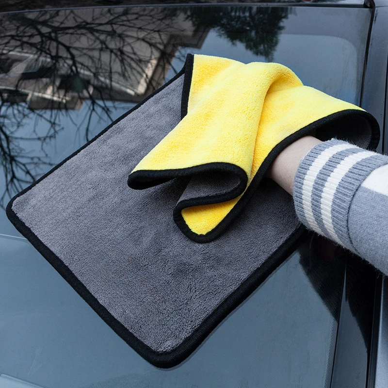 Автомобильное полотенце из кораллового бархата, двухцветное, серое, желтое, для уборки, тряпка для мытья автомобиля, подарочное полотенце, практичное Изображение 0