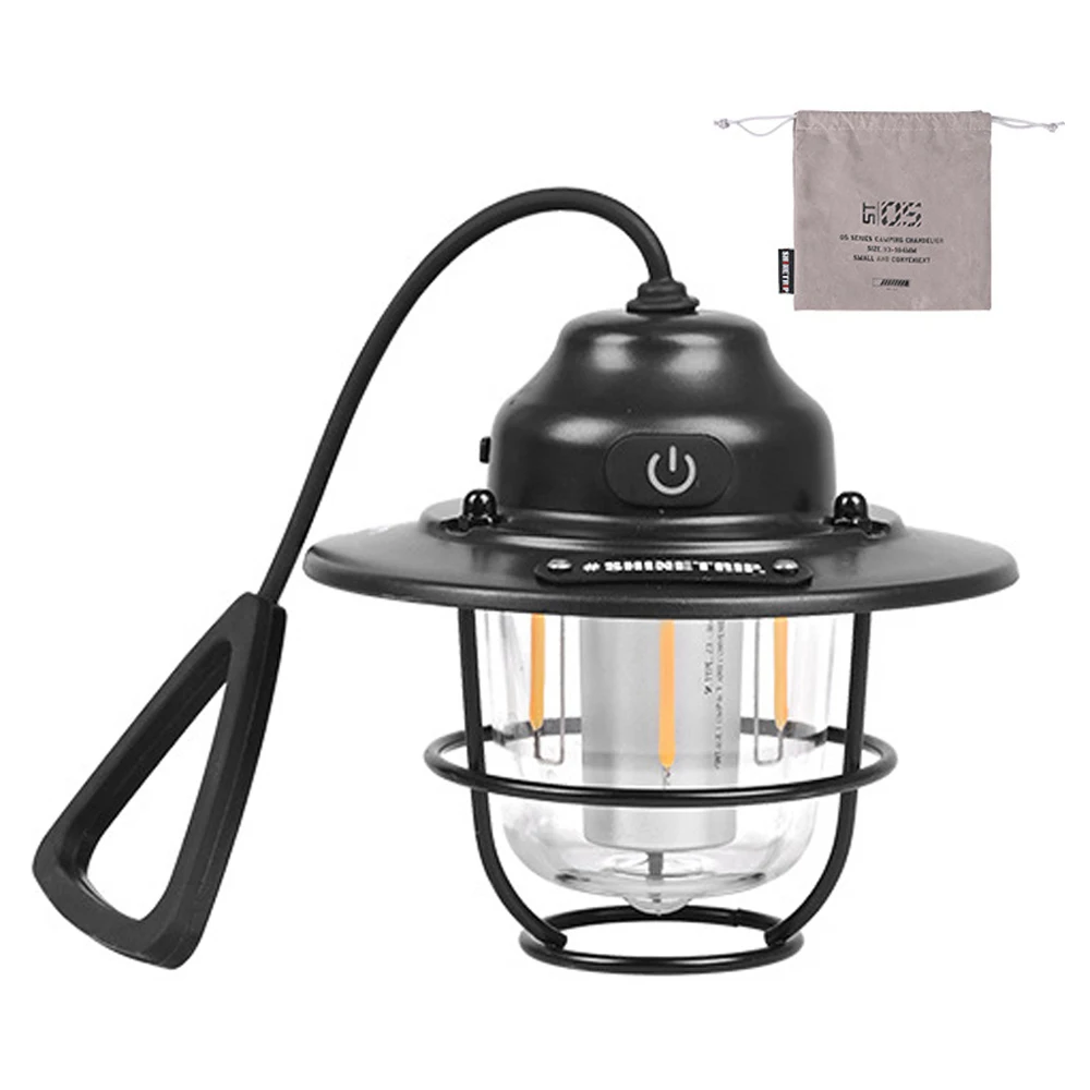 Аккумуляторная лампа для кемпинга, портативный подвесной светильник, уличный ретро-светильник для палатки, домашний атмосферный фонарь, многорежимная USB-перезаряжаемая лампа Изображение 0