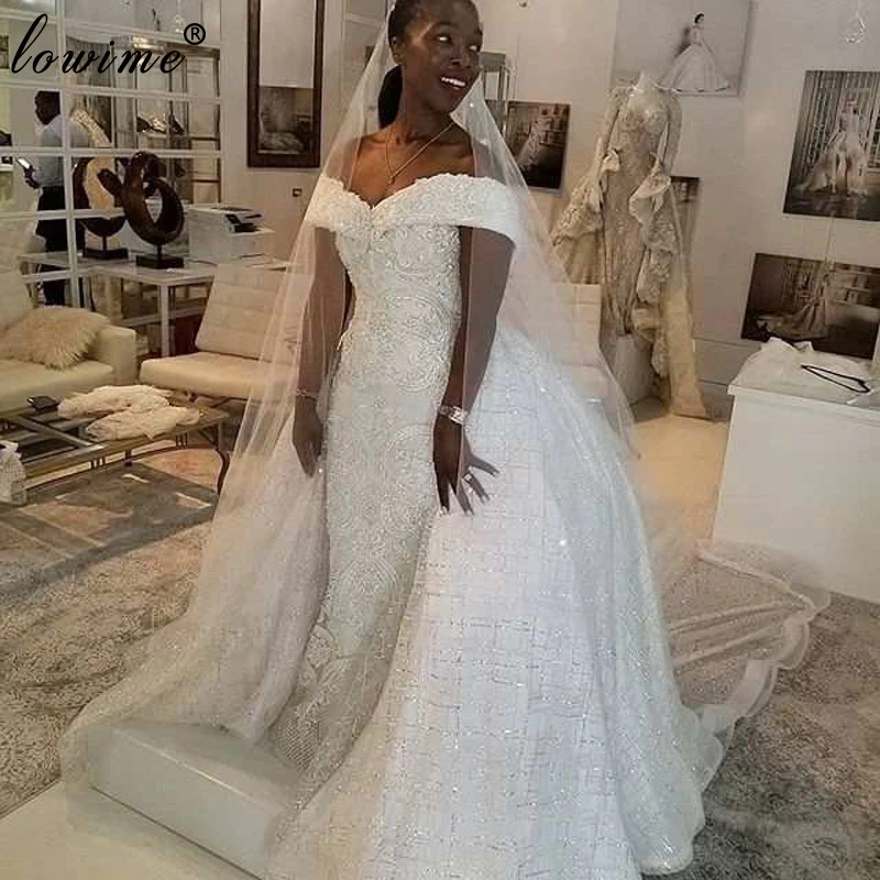 Африканские Блестящие свадебные платья больших размеров Русалка Для черных девушек, свадебные платья-двойки с открытой спиной, Vestido De Noiva 2020 на заказ Изображение 0