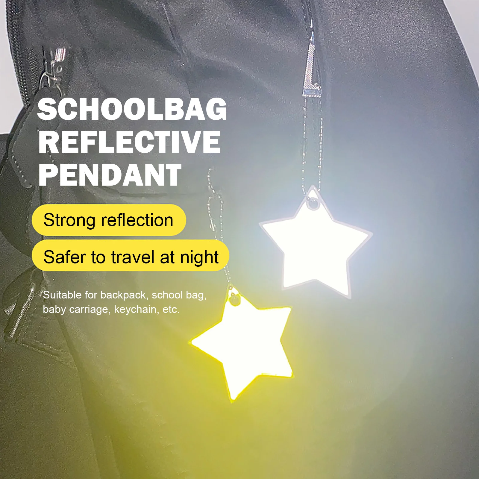 Безопасный светоотражающий брелок-звезда, 12 штук, подвеска с высокой видимостью, супер яркая для школьного рюкзака Изображение 0