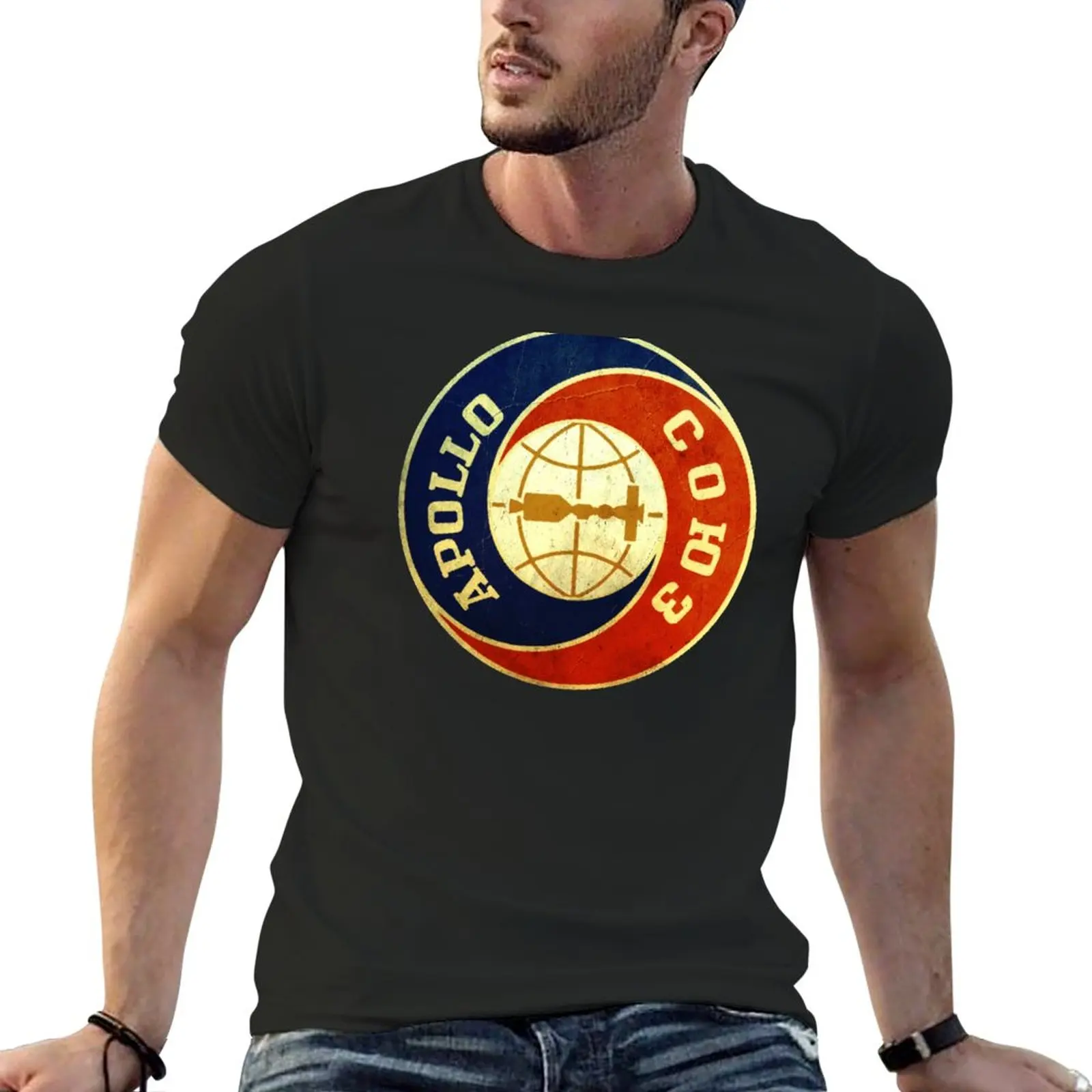 винтажная футболка с логотипом Apollo Soyuz, футболки для любителей спорта, быстросохнущая футболка, однотонная футболка с коротким рукавом, мужские футболки Изображение 0