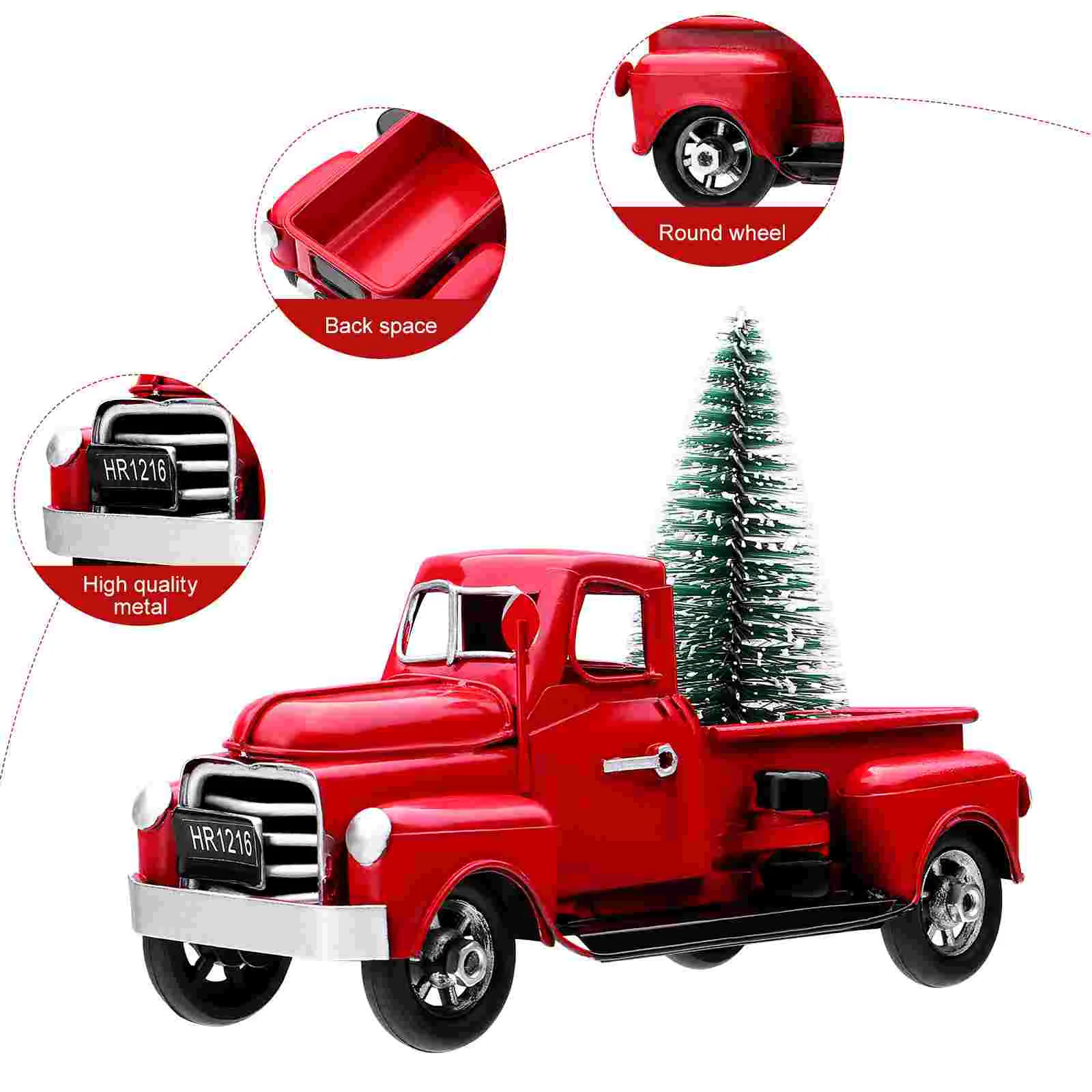 Винтажный красный грузовик с рождественской елкой из металла ручной работы, старая модель автомобиля, красный пикап, детские подарки Navidad Noel Изображение 0
