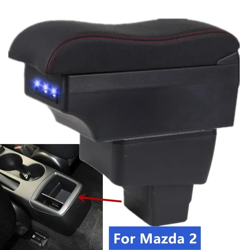 Для Mazda 2 Подлокотник для автомобиля Mazda 2, коробка для подлокотников, Центральный ящик для хранения, Детали для дооснащения интерьера автомобильными аксессуарами с USB Изображение 0
