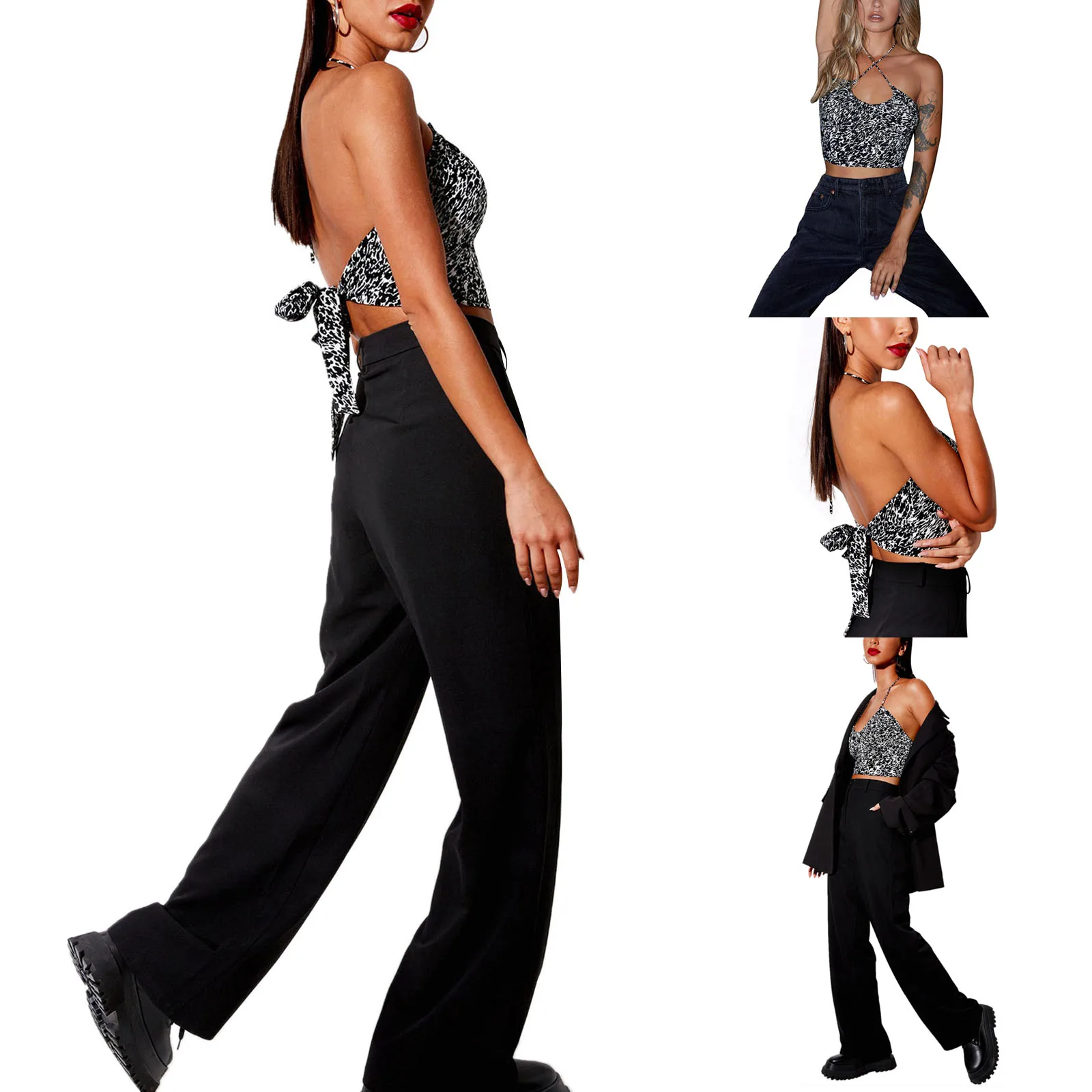 Женские модные топы на бретелях со шнуровкой и открытой спиной, стильный укороченный топ без рукавов с принтом для дам, уличная рубашка Young Изображение 0