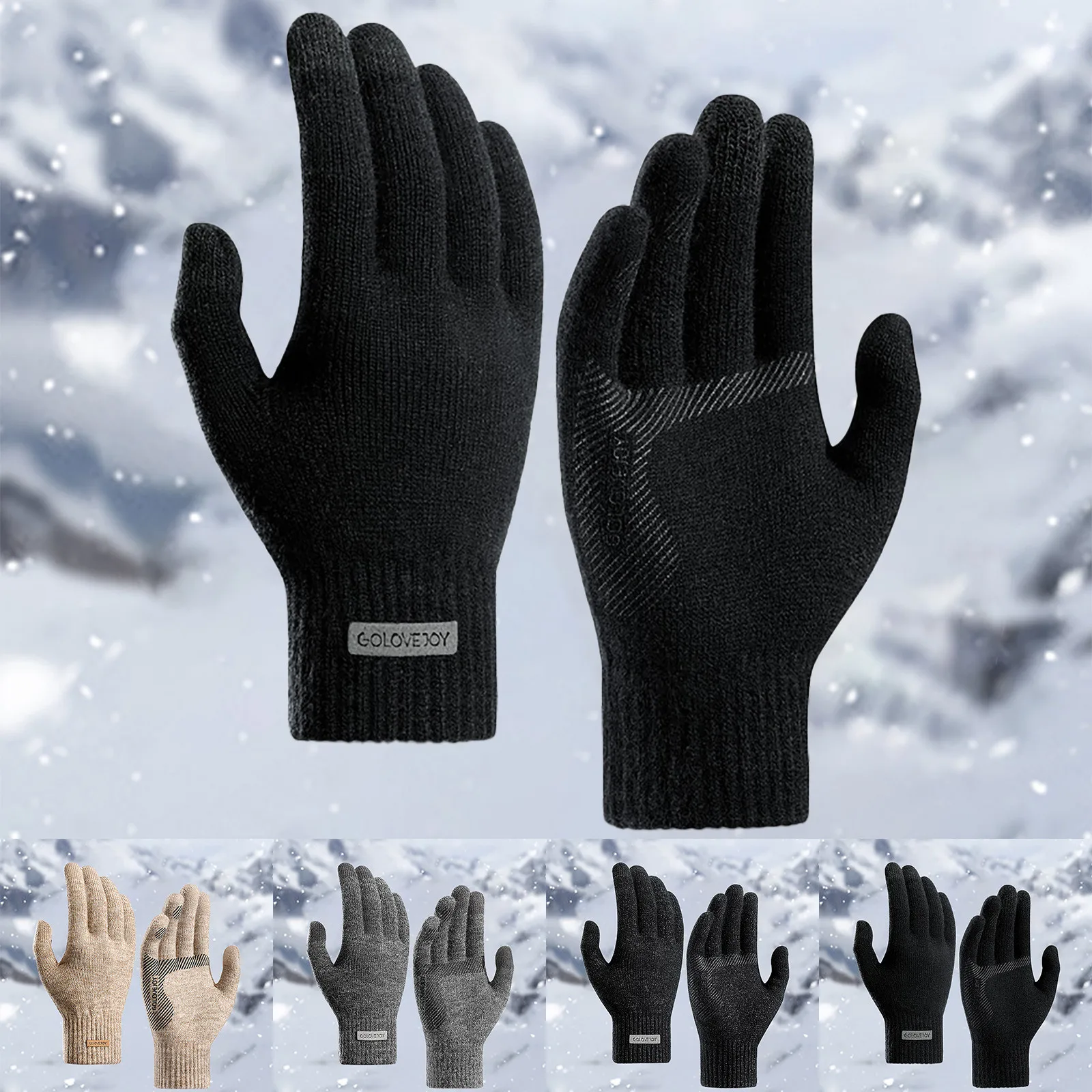 Зимние вязаные мужские перчатки с рисунком крючком, теплые перчатки h, варежки для женщин, варежки для женщин с утеплением в холодную погоду Изображение 0