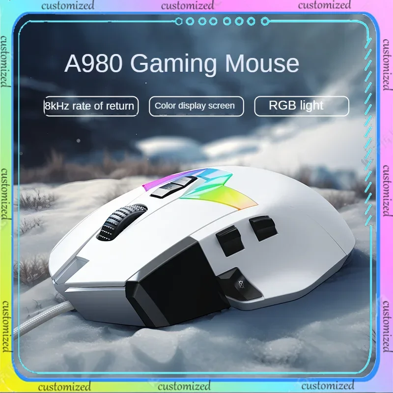 Игровая мышь A980 RGB Подсветка Эргономика Высокопроизводительные оптические датчики Проводная мышь для киберспортивных игр Макрос Относится к ноутбуку для рабочего стола Изображение 0