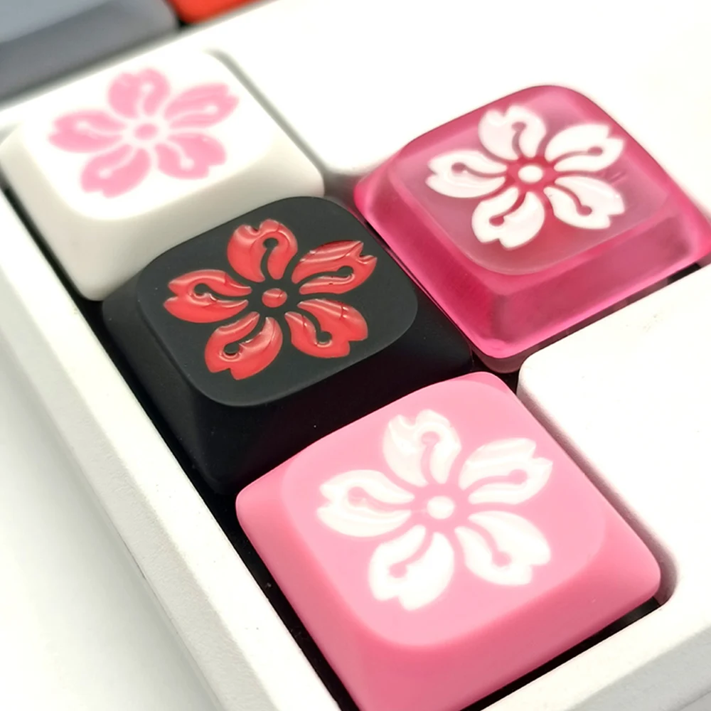 Колпачок для ключей из смолы для механической игровой клавиатуры с низкопрофильным переключателем Cherry TTC Gateron, черный, Белый, Розовый, Прозрачный Колпачок для ключей Sakura Изображение 0