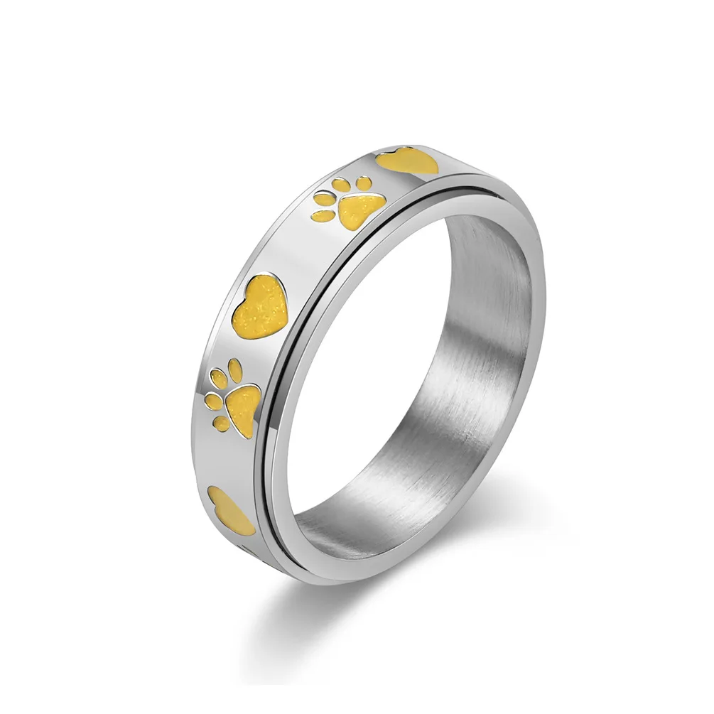 Кольцо с отпечатком ладони милого щенка из нержавеющей стали, вращающееся титановое кольцо, нишевая индивидуальность, мужчины и женщины носят украшения для рук. Изображение 0