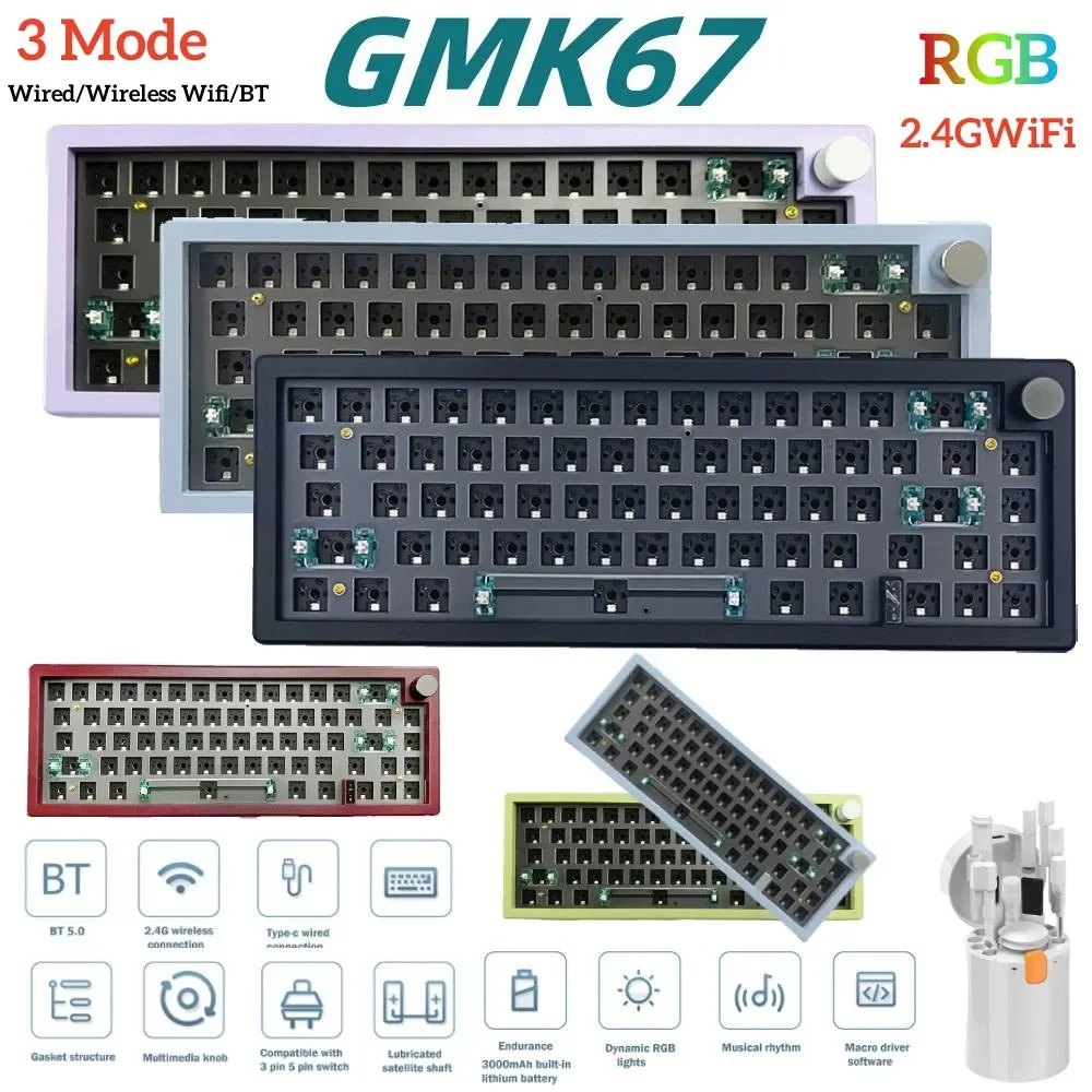 Компьютерная клавиатура GMK67, беспроводная механическая клавиатура с возможностью горячей замены, 67 клавиш, совместимая по Bluetooth с поворотным переключателем для портативных ПК Изображение 0