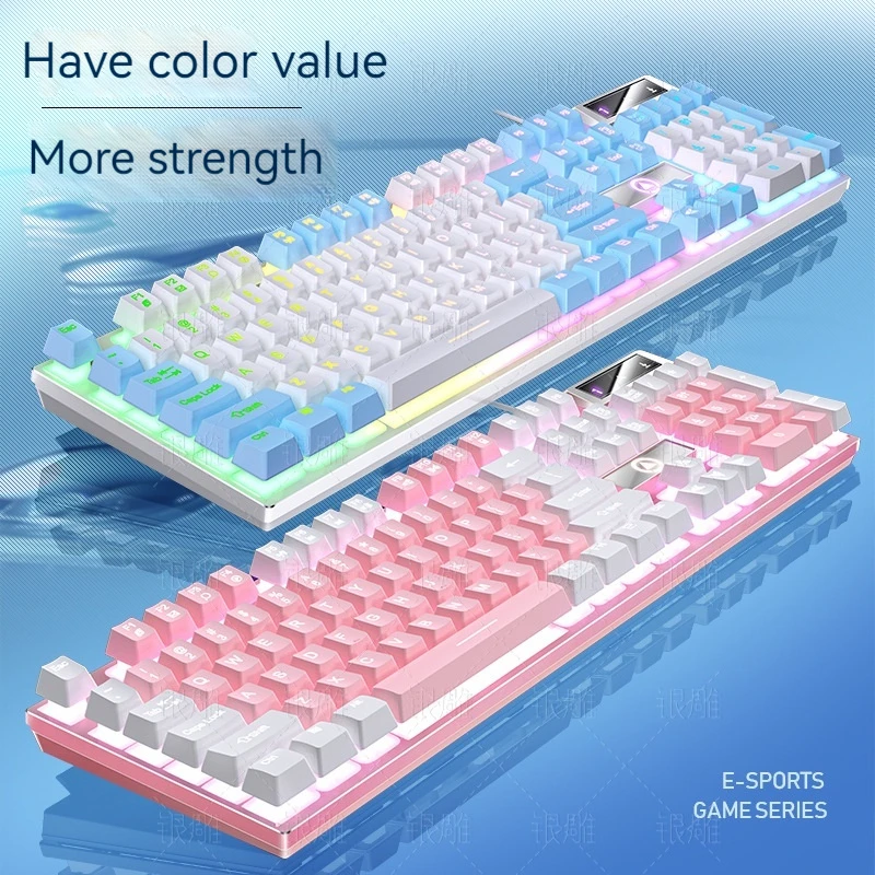 Механическая игровая клавиатура, ощущаемая рукой, Аксессуары для настольных компьютеров, проводные клавиатуры kawaii, светящиеся цветными блоками, Водонепроницаемая подсветка Изображение 0