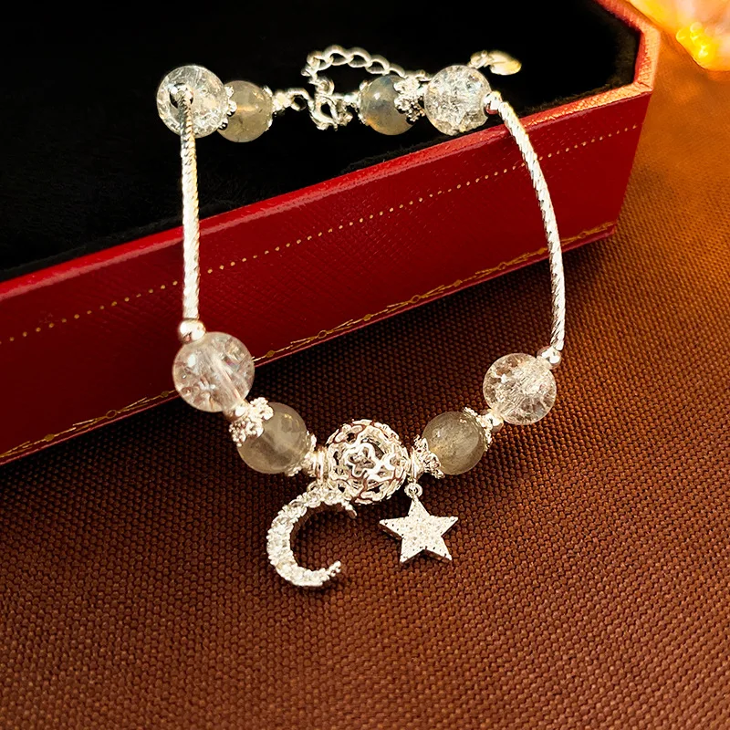 Модный браслет с кристаллами циркона в виде звезды и Луны, индивидуальный универсальный регулируемый браслет для женщин Изображение 0