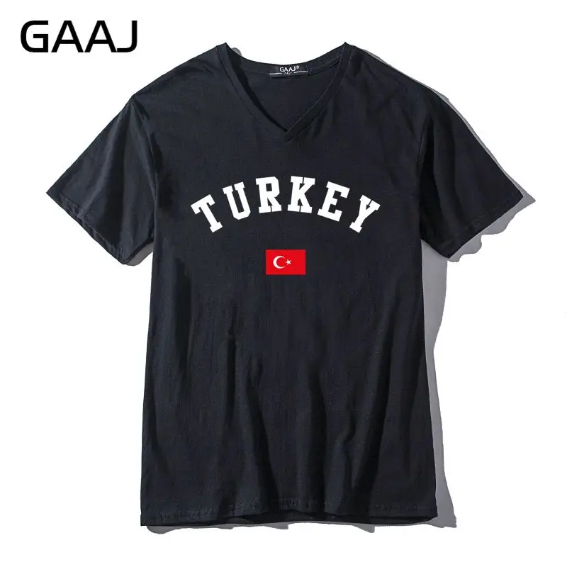 Мужские и женские футболки унисекс с флагом Турции, новая уличная одежда с V-образным вырезом, футболки с буквенным принтом, брендовая одежда, женская одежда высокого качества, короткие Изображение 0