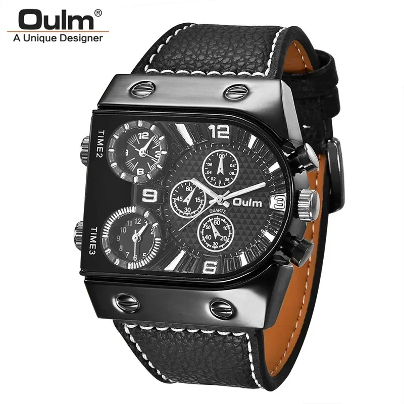 Мужские часы 2024 Oulm люксового бренда, кварцевые, Повседневный Кожаный ремешок, водонепроницаемые мужские наручные часы в стиле милитари, спортивные часы Reloj De Hombre Изображение 0