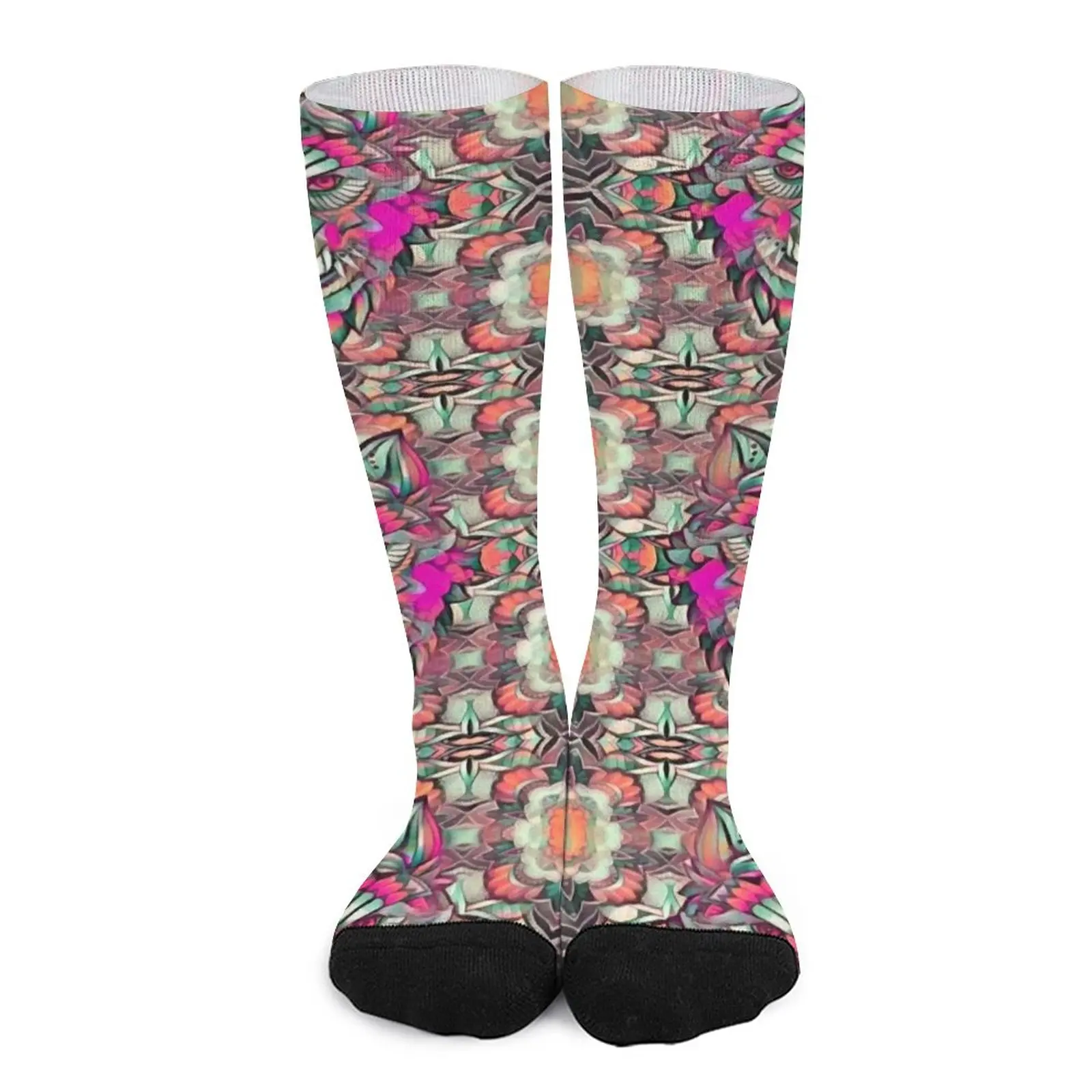 Неоново-розовые носки с рисунком волка, Женские компрессионные носки, мужские забавные носки для мужчин Изображение 0