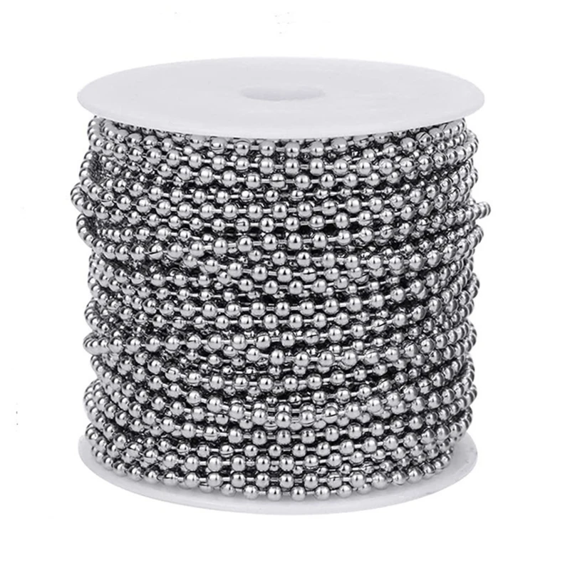 Нержавеющая сталь мяч цепи, шарик цепи жетоны вышитый бисером цепи ожерелье серебряная цепочка из бисера мяч для Изображение 0