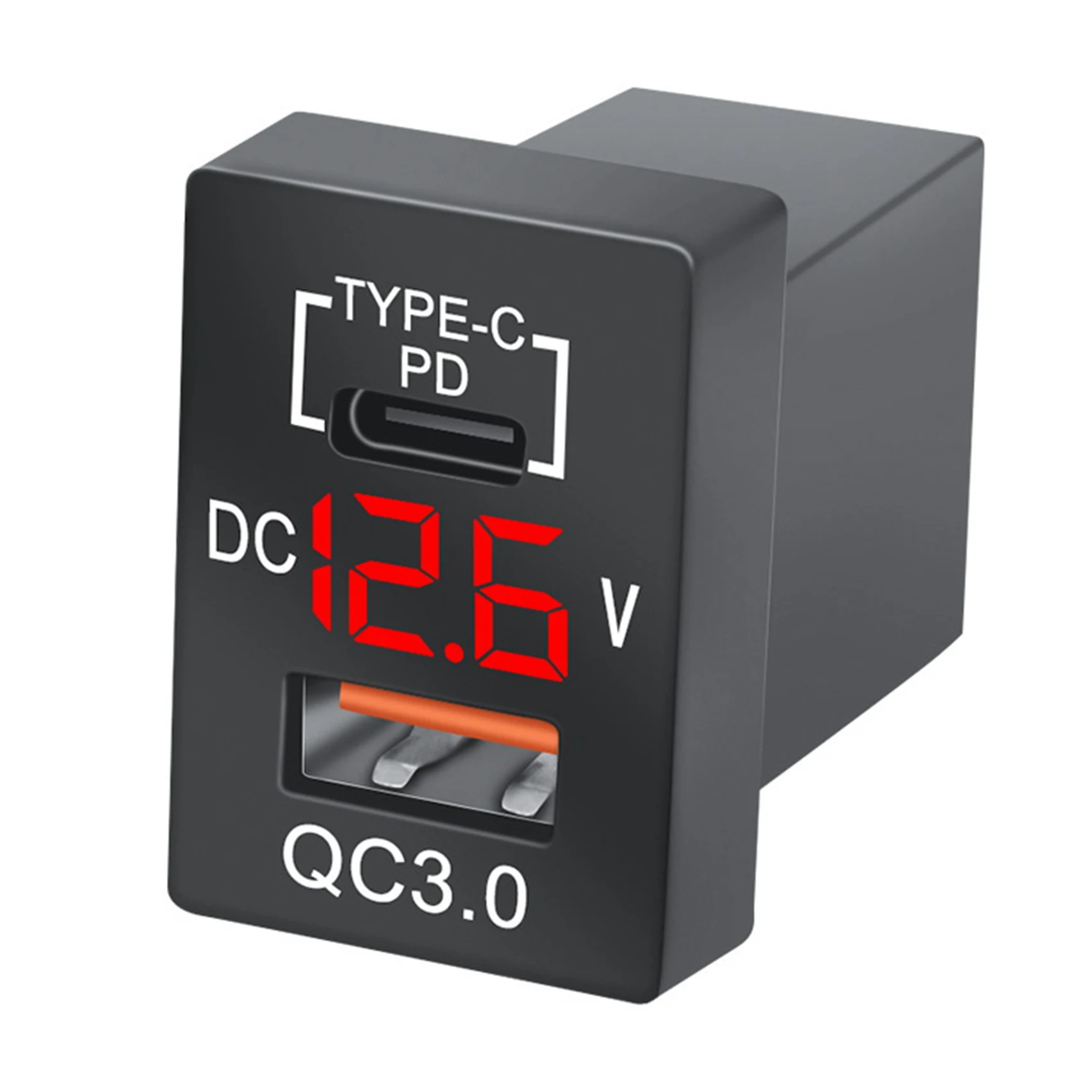 Новое зарядное устройство QC3.0 USB для автомобильного зарядного устройства PD Type-C с красным светодиодным цифровым вольтметром для новой Toyota Quick Charge Изображение 0