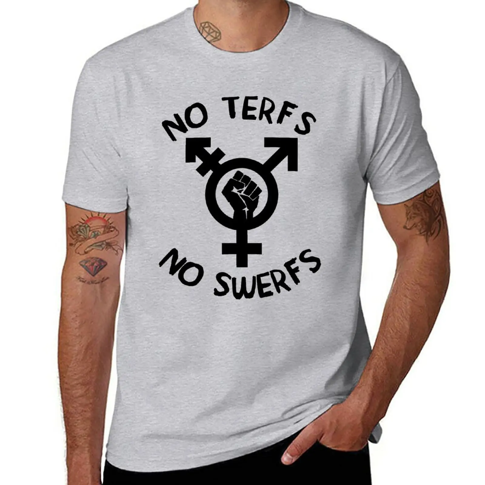 Новые футболки No TERFs No SWERFs - ЛГБТК Трансгендерные Секс-работники, Блузки, футболки, простые футболки, Мужские футболки Изображение 0