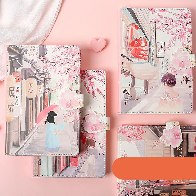 Новый 256-страничный японский Блокнот Sakura Cute Cat с магнитной пряжкой Цветная страница Руководство для студентов Бухгалтерская книга A5 Блокнот Дневник Kawaii Изображение 0