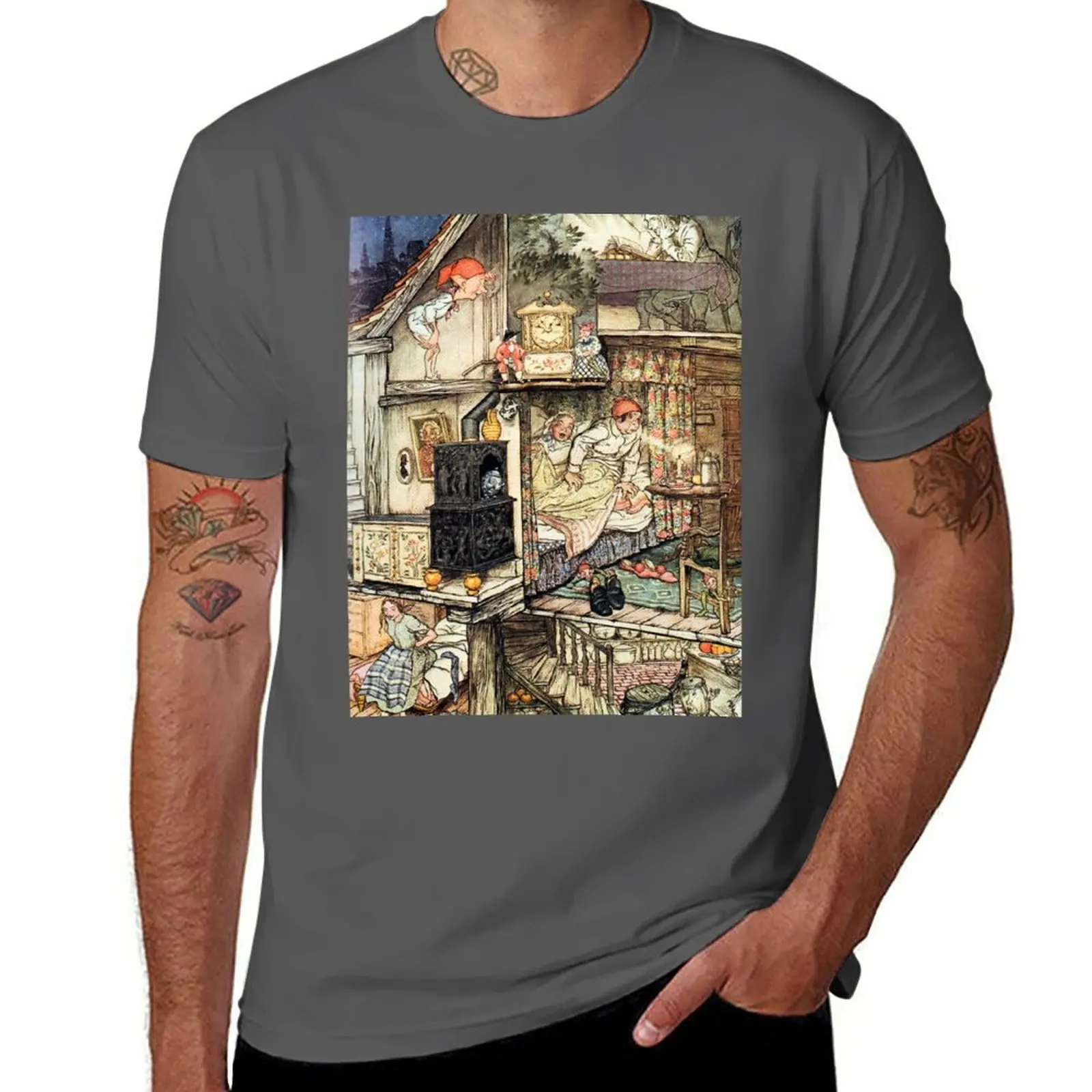 Новый Гоблин и Торговец Провизией - футболка с рисунком Артура Рэкхэма, футболка с рисунком аниме, мужская футболка с рисунком Изображение 0