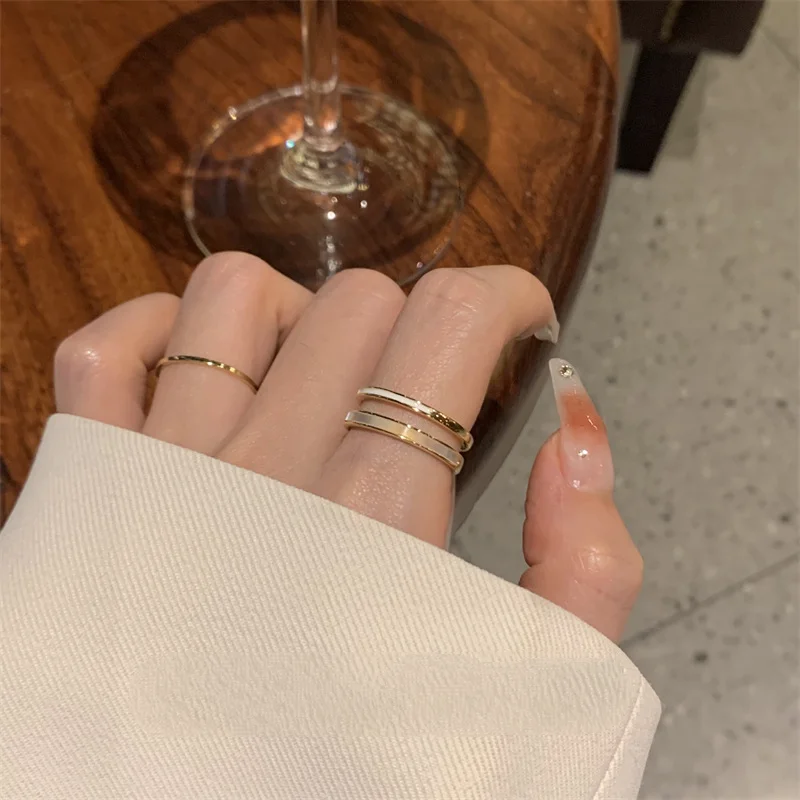 Новый дизайн, двухслойные Тонкие кольца для женщин, открытое кольцо для девочек, Элегантное геометрическое кольцо, Украшения для вечеринки по случаю дня рождения, Подарки для женщин Изображение 0