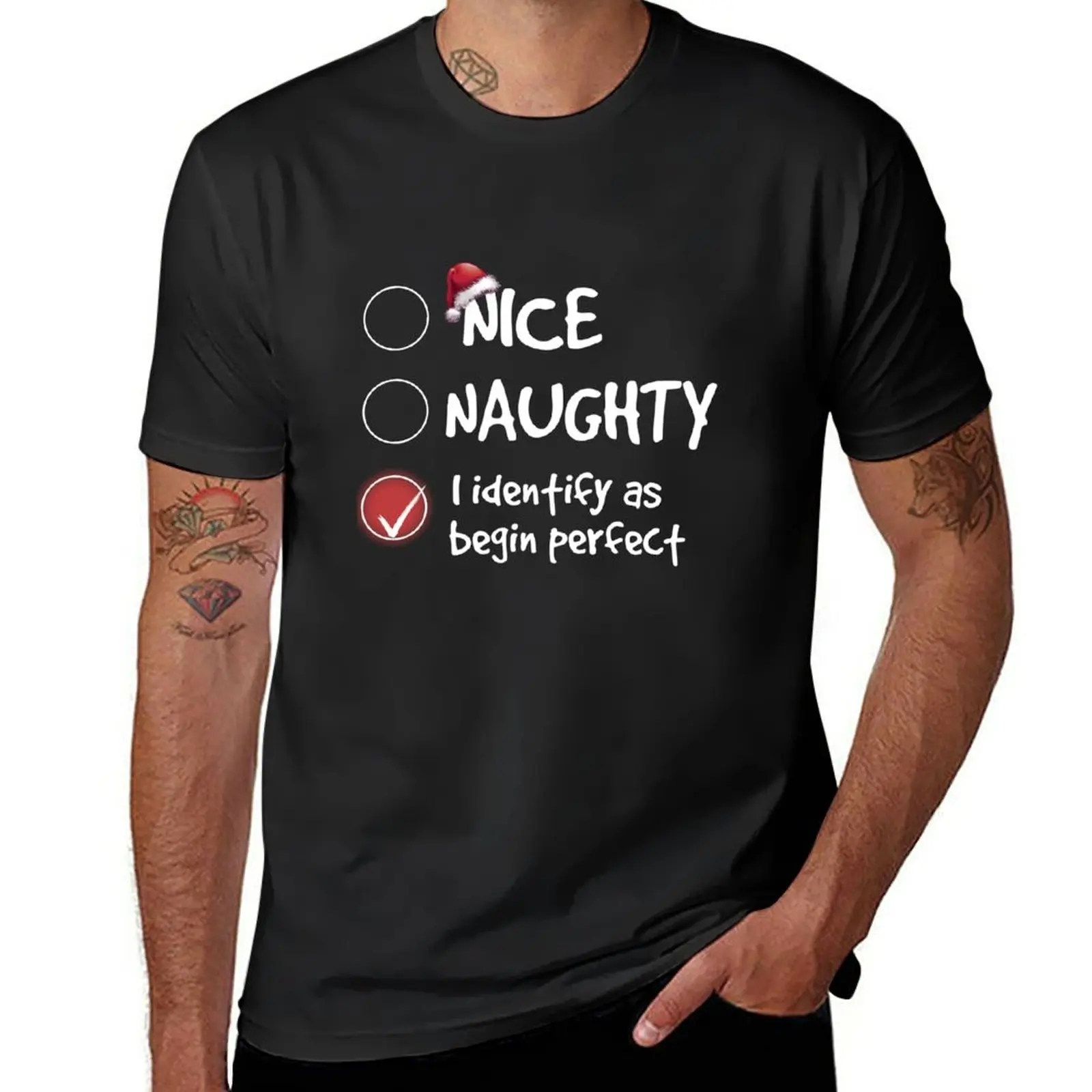 Определите, как начать идеально, Забавная, озорная, приятная Рождественская футболка, быстросохнущая футболка, короткая футболка, мужские футболки Изображение 0