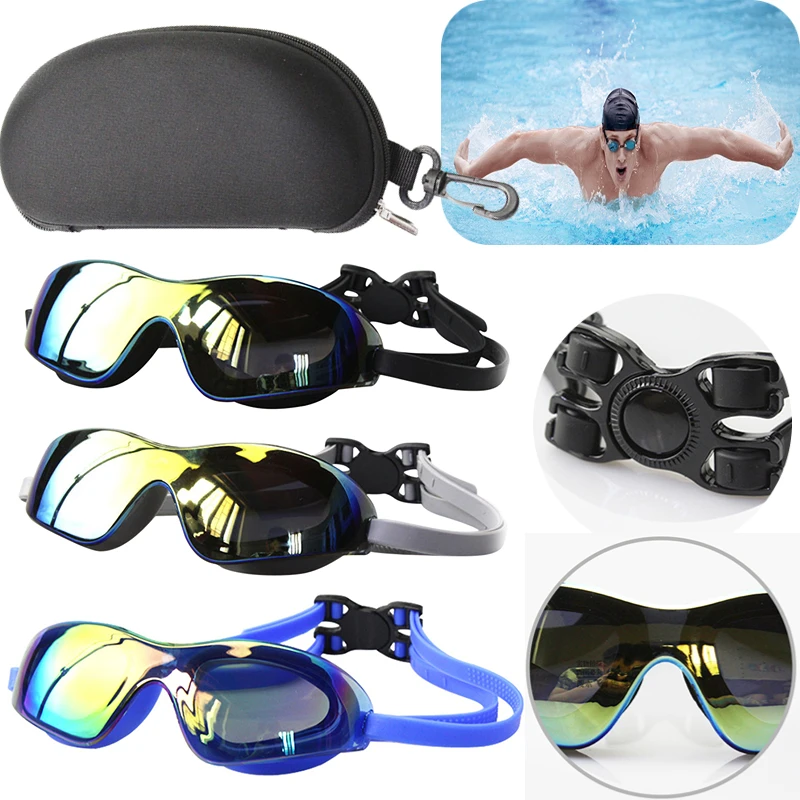 Очки для плавания с гальваническим покрытием для взрослых, очки в большой оправе, водонепроницаемые очки для плавания с защитой от запотевания HD, Очки для дайвинга, очки для плавания Изображение 0