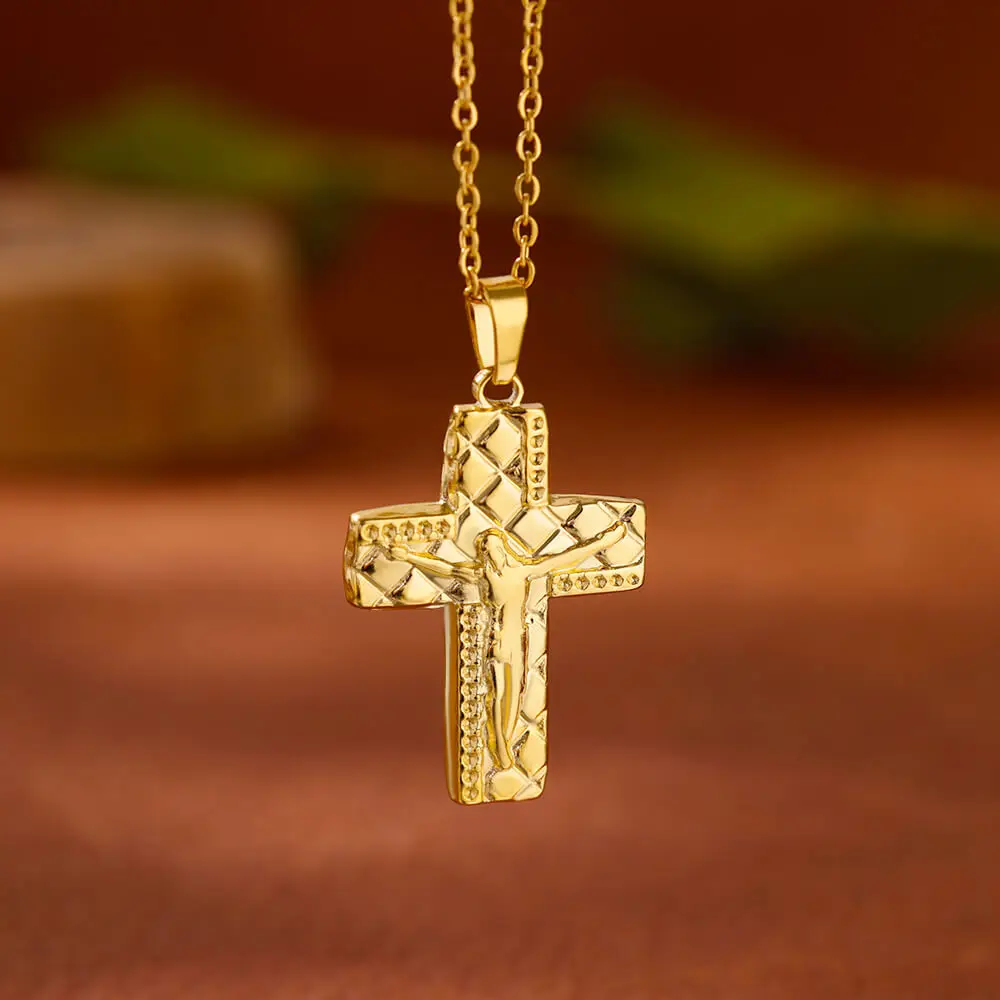 Подвеска с крестом Иисуса, Золотое ожерелье с тиснением для женщин, колье из нержавеющей стали, повседневный трендовый ювелирный подарок Изображение 0
