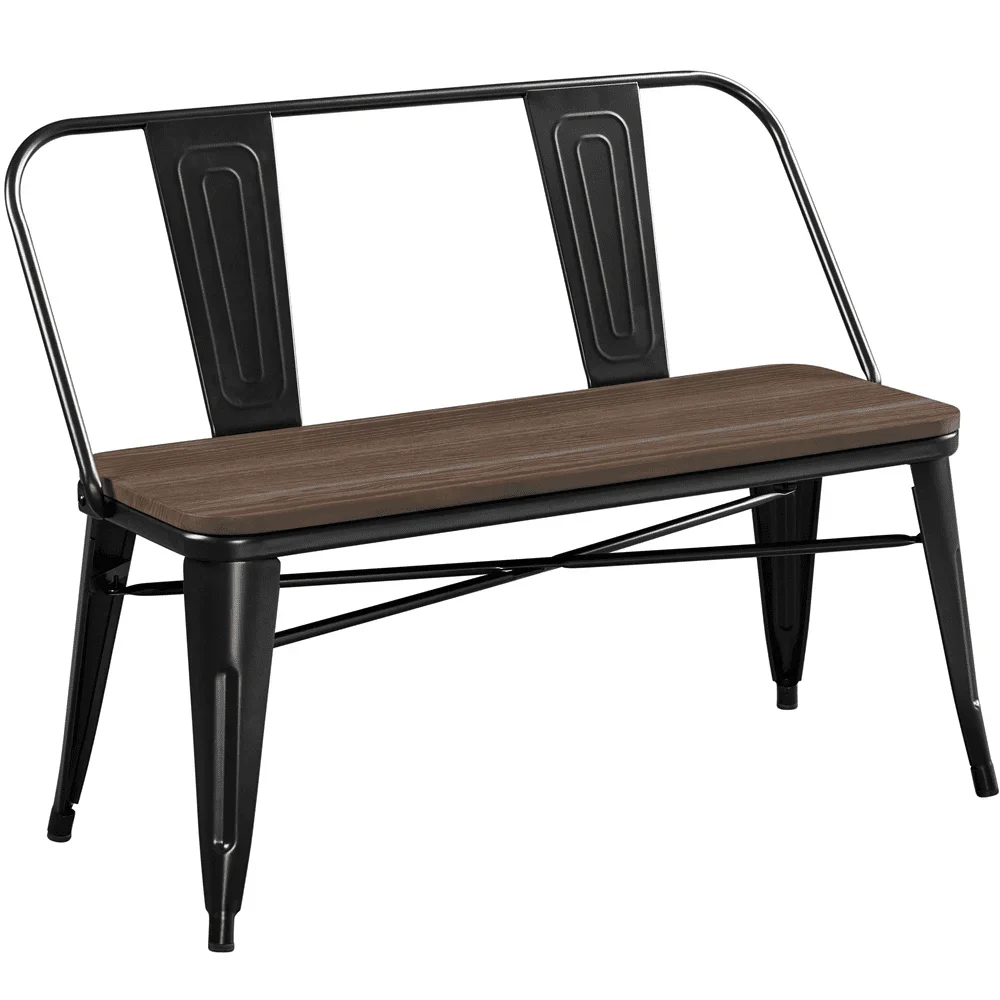 Промышленная металлическая Обеденная Скамейка с деревянной столешницей для огорода, черный Изображение 0