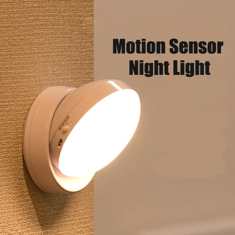 Светодиодный ночник с USB-зарядкой, датчик движения, круглые энергосберегающие светодиодные лампы, управление звуком / освещением в спальне, коридор, домашняя ванная комната Изображение 0