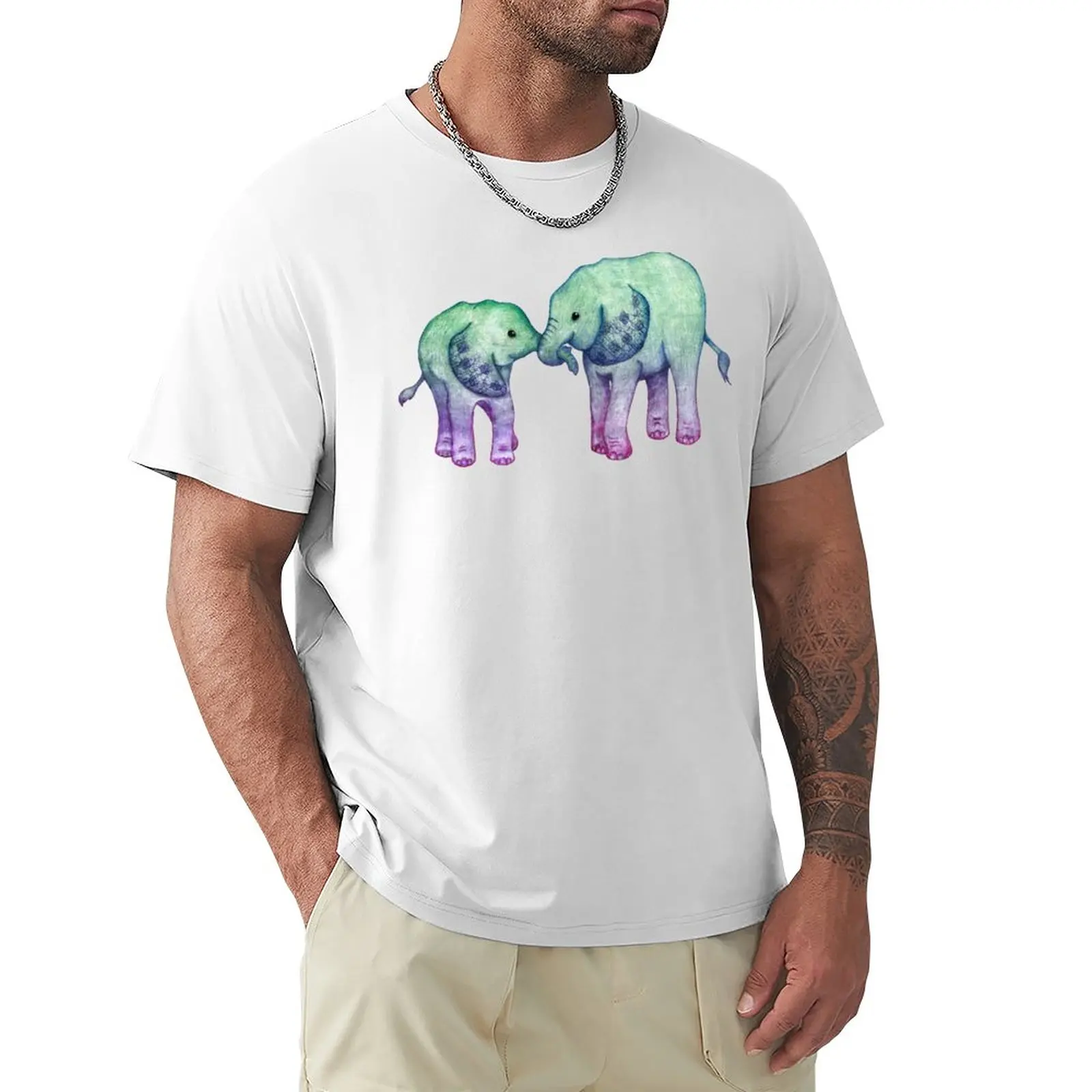 Слоненок Любит футболку тяжеловесов, летний топ, мужские хлопчатобумажные футболки Изображение 0