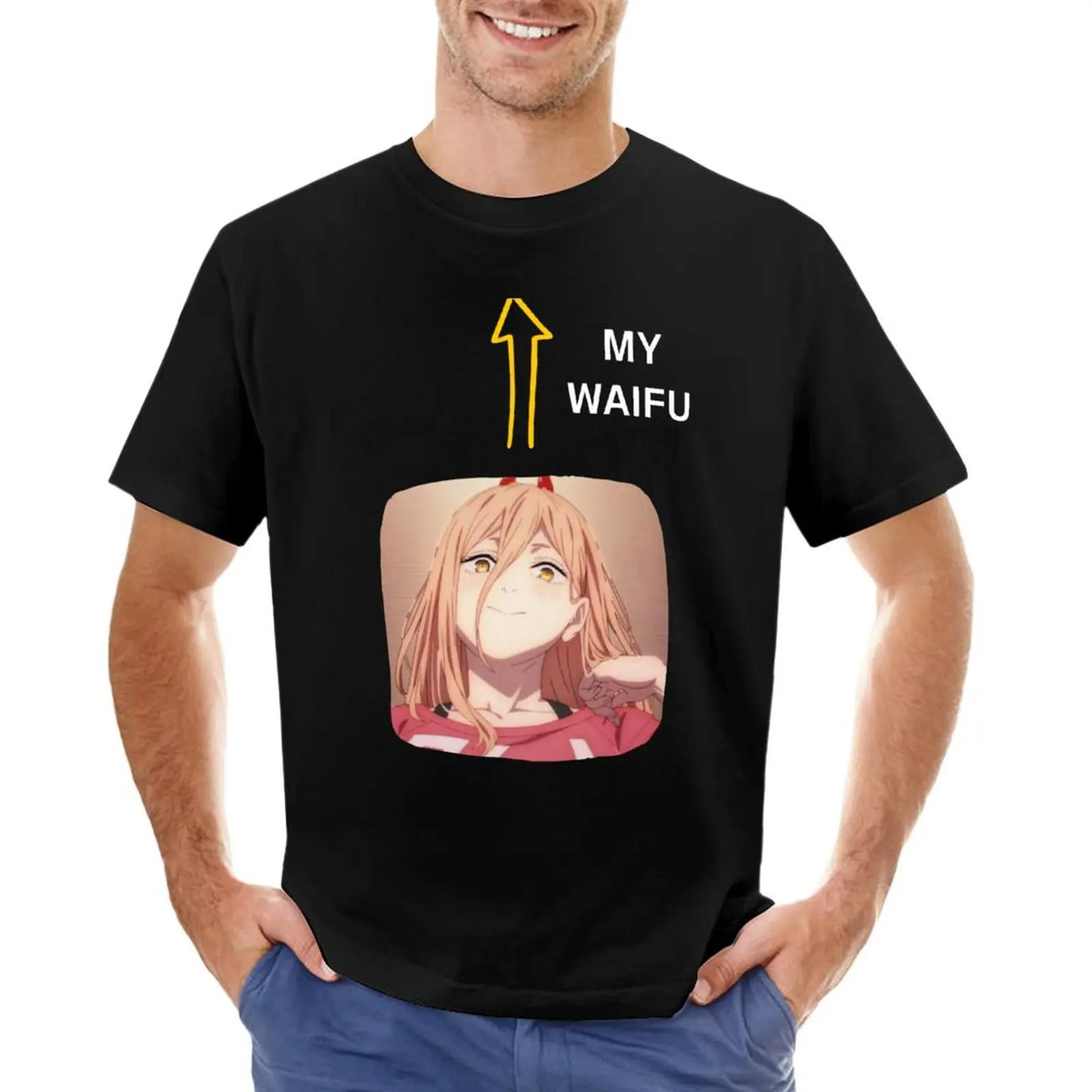 футболка chainsaw man power waifu, блузка, футболка с аниме, милая одежда, футболка для мужчин Изображение 0