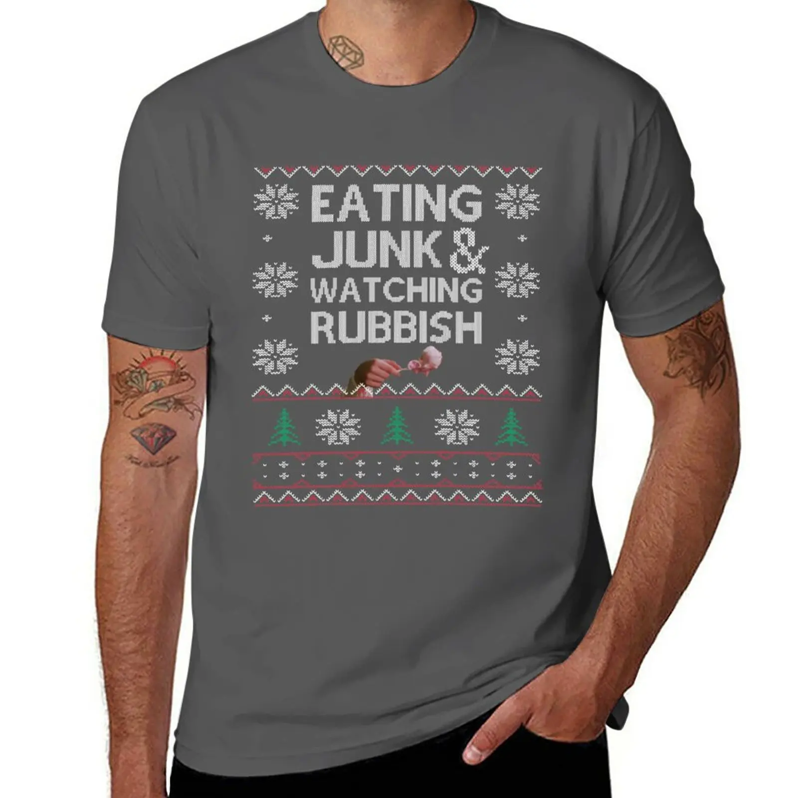 Футболка Eating Junk & Watching Garbish, черная футболка, футболка с коротким рукавом, мужские высокие футболки Изображение 0
