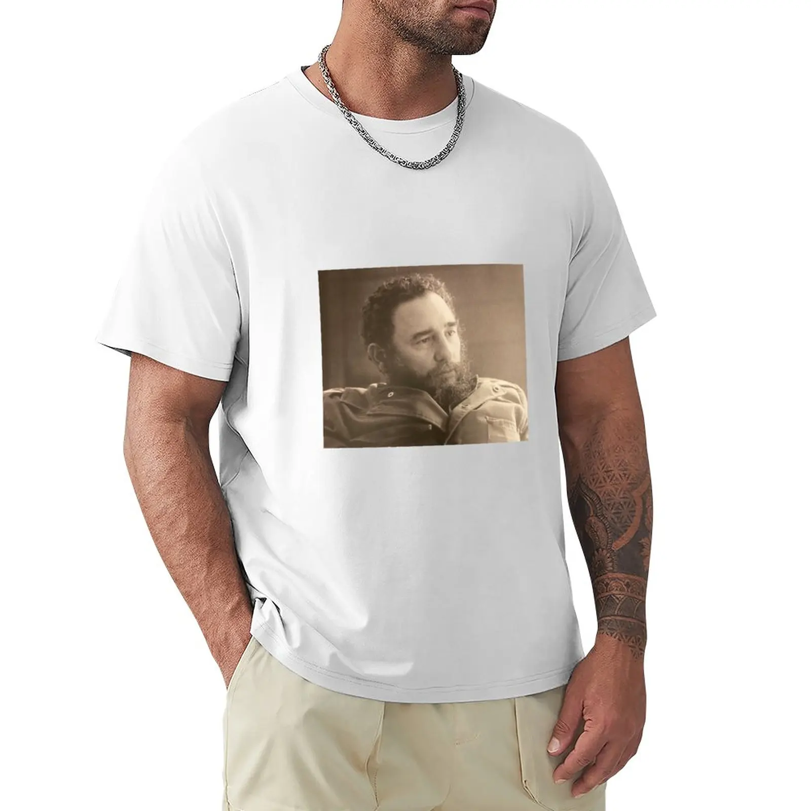 Футболка Fidel in Thought винтажная футболка плюс размер топы индивидуальные футболки мужские футболки повседневные стильные Изображение 0