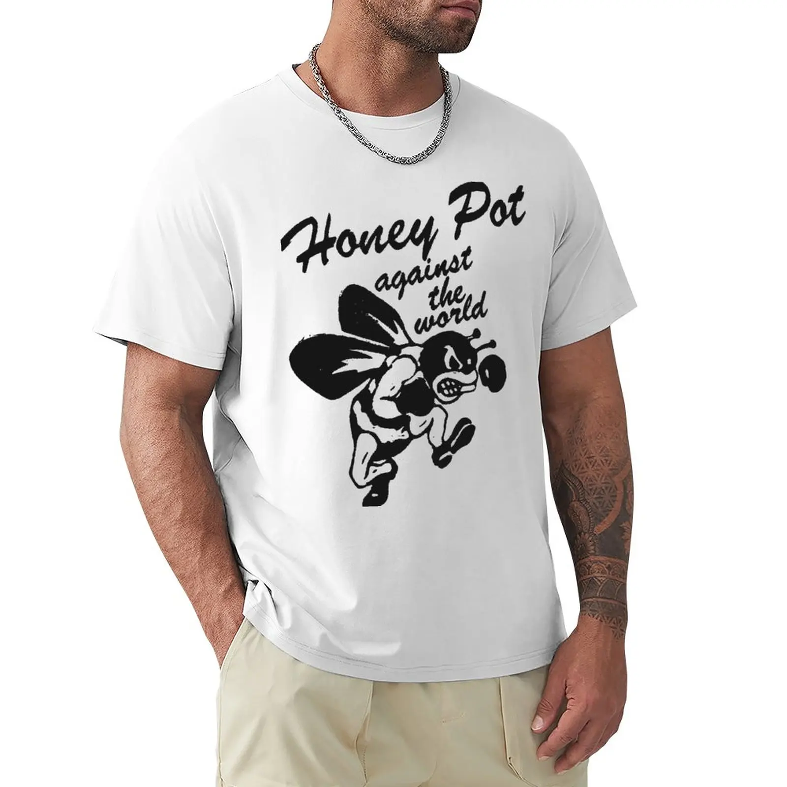 Футболка Honey Pot Against the World, футболка с графикой, футболки для мальчиков, винтажная одежда, великолепная футболка, футболки для мужчин, хлопок Изображение 0