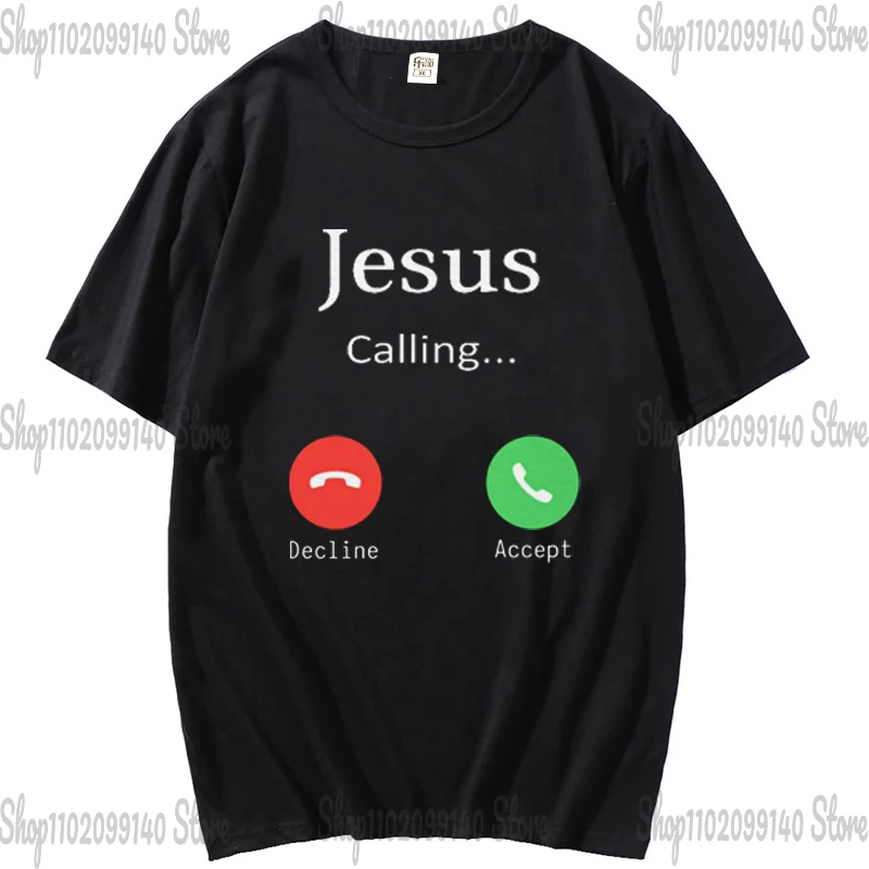 Футболка для мужчин Jesus Is Calling, женская футболка-христианка, подарок, забавный телефон Христа Бога, Новые поступления, модная женская футболка, Летние футболки Изображение 0