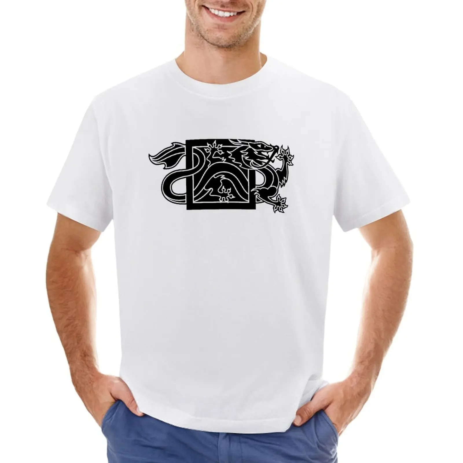 Футболка с изображением колеса Дракона, летние топы, футболки, тяжелые футболки для мужчин Изображение 0
