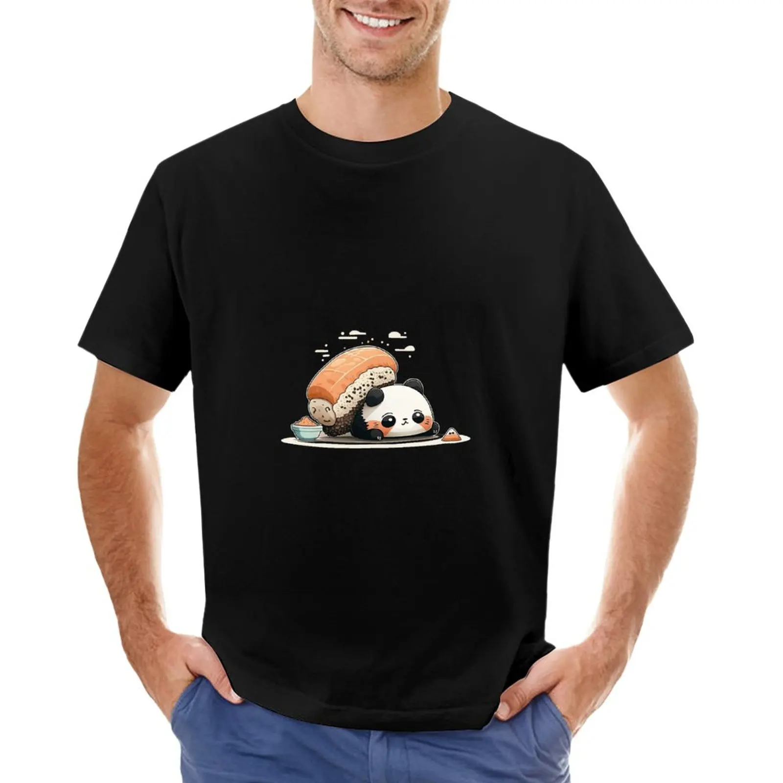 Футболка с суши и пандой, милые топы, мужская футболка Изображение 0
