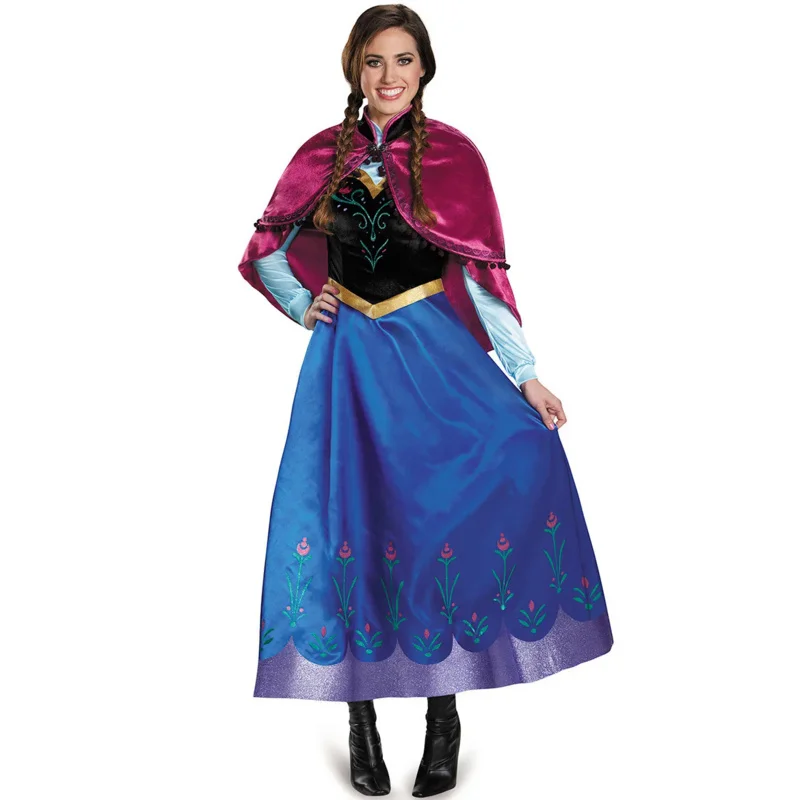 Хэллоуин, косплей Принцессы Анны, платье, накидка, наряд для взрослых женщин, Ледяная Королева, Аренделл, Анна, принцесса Эльза, косплей, маскарадный костюм Изображение 0